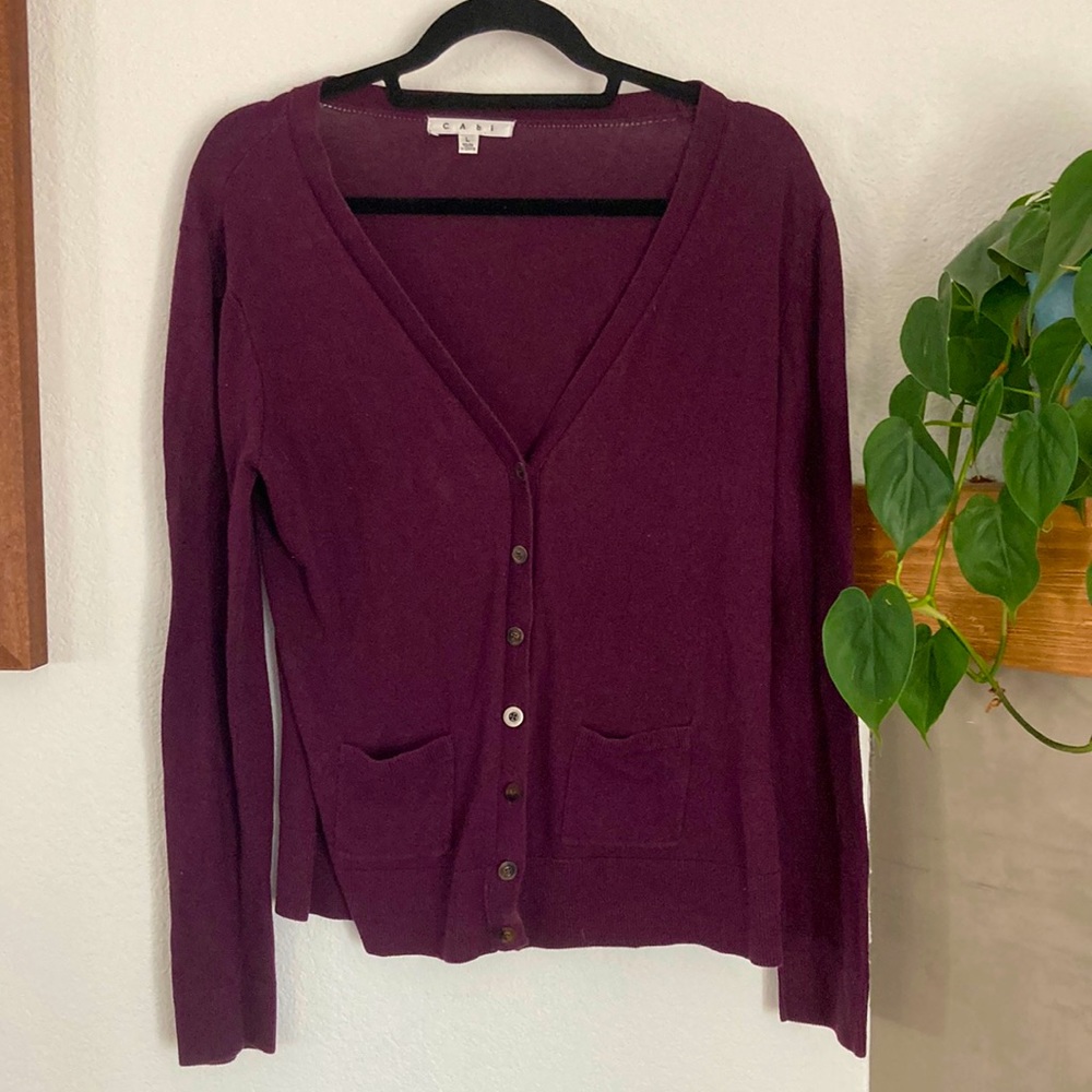 CAbi plum button up sweater